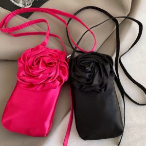 Korean Niche Rose Flower Fabric 2025 Spring Summer Handbag Crossbody Phone Mini Square Bag