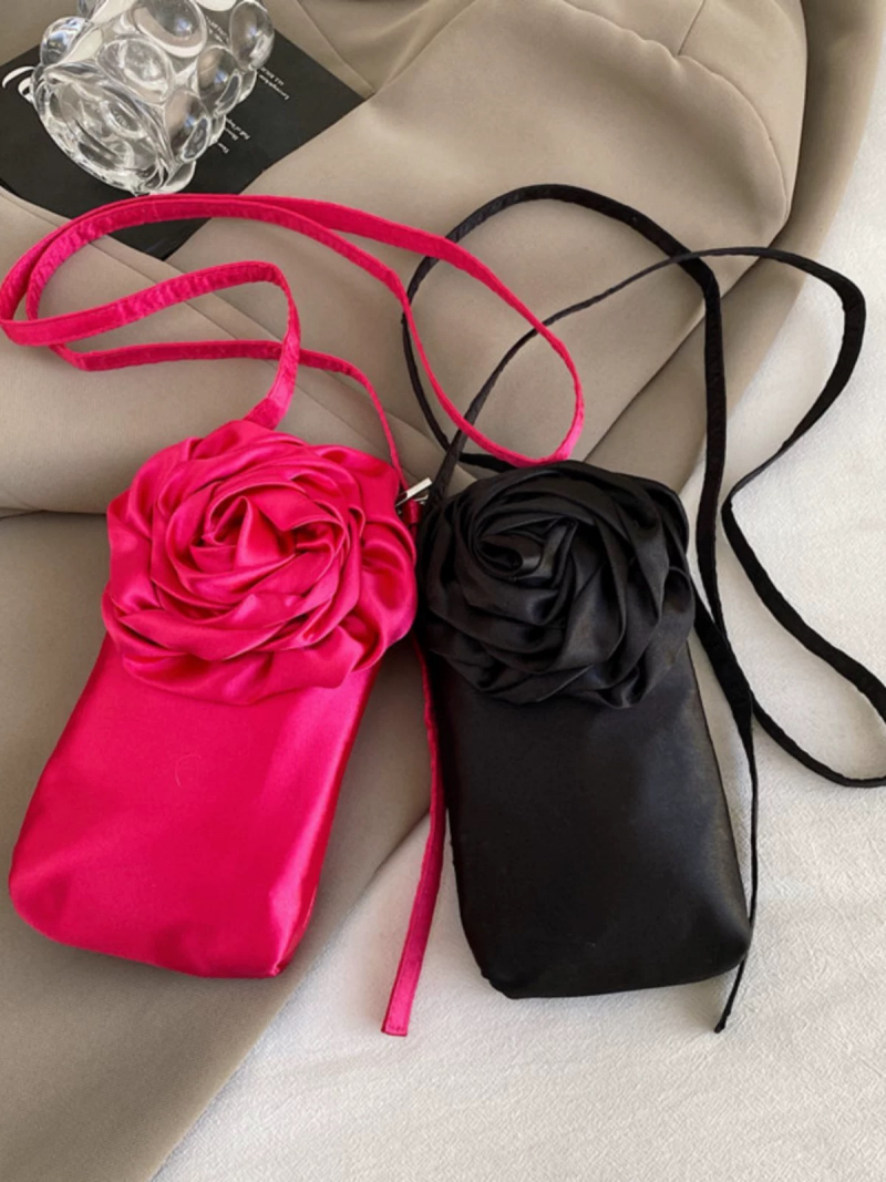 Korean Niche Rose Flower Fabric 2025 Spring Summer Handbag Crossbody Phone Mini Square Bag