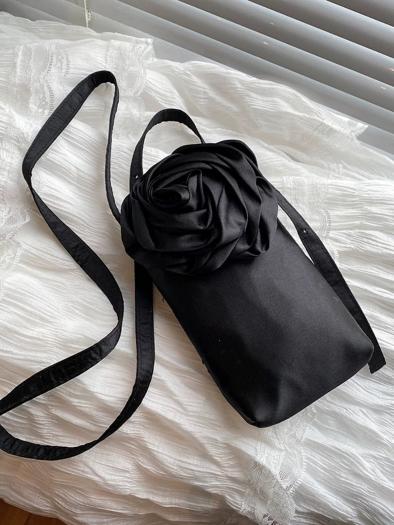 Korean Niche Rose Flower Fabric 2025 Spring Summer Handbag Crossbody Phone Mini Square Bag - Image 3