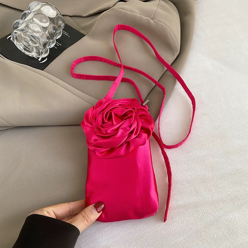 Korean Niche Rose Flower Fabric 2025 Spring Summer Handbag Crossbody Phone Mini Square Bag - Image 4