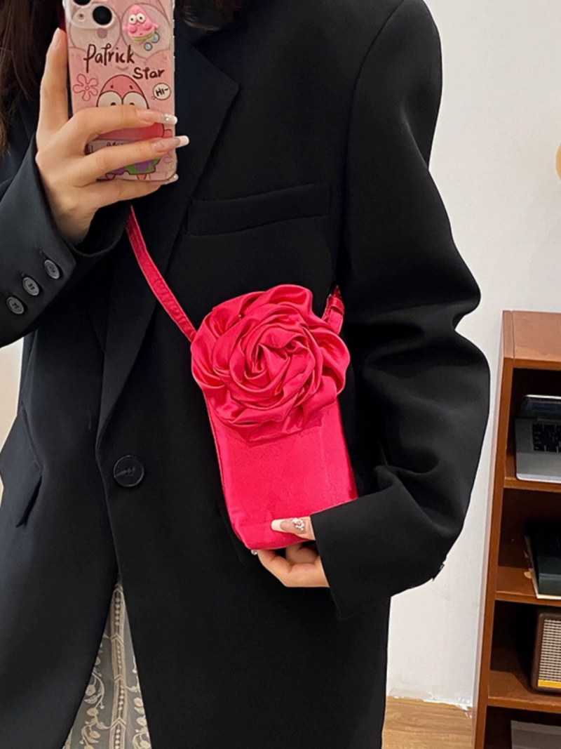 Korean Niche Rose Flower Fabric 2025 Spring Summer Handbag Crossbody Phone Mini Square Bag - Image 2