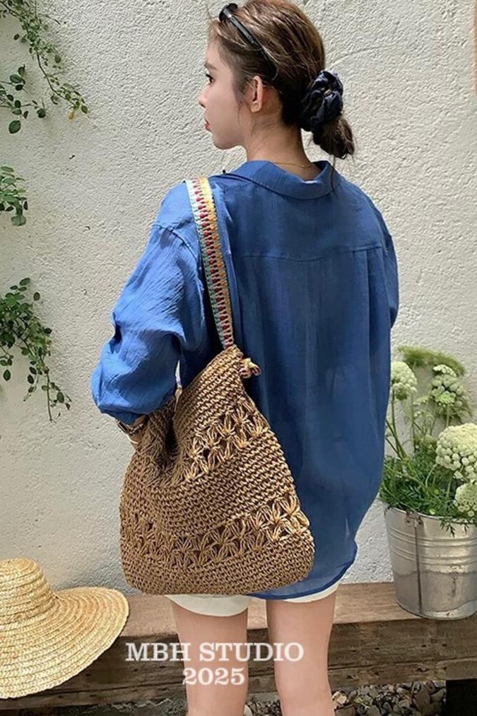 MBH Colorful Woven Strap Handmade Beach Shoulder Bag for Vacation - Image 5