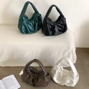 2025 Spring Korean Ruched Soft PU Solid Color Dumpling Handbag Shoulder Bag