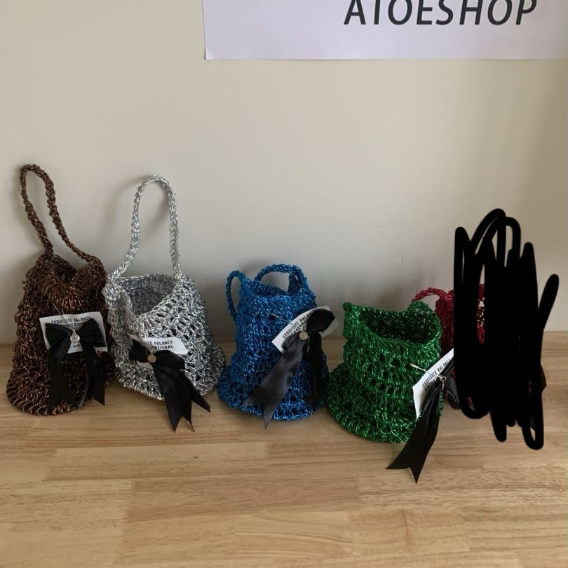 2025 Summer Korean Style Woven Underarm Bag with Butterfly Smiley Pin