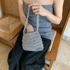 Handmade Knit Underarm Bag with Gold Thread Trim - Niche Designer Evening Clutch