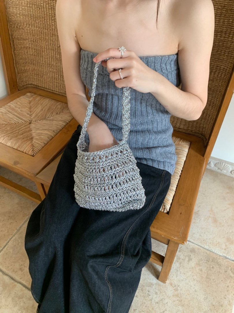 Handmade Knit Underarm Bag with Gold Thread Trim - Niche Designer Evening Clutch