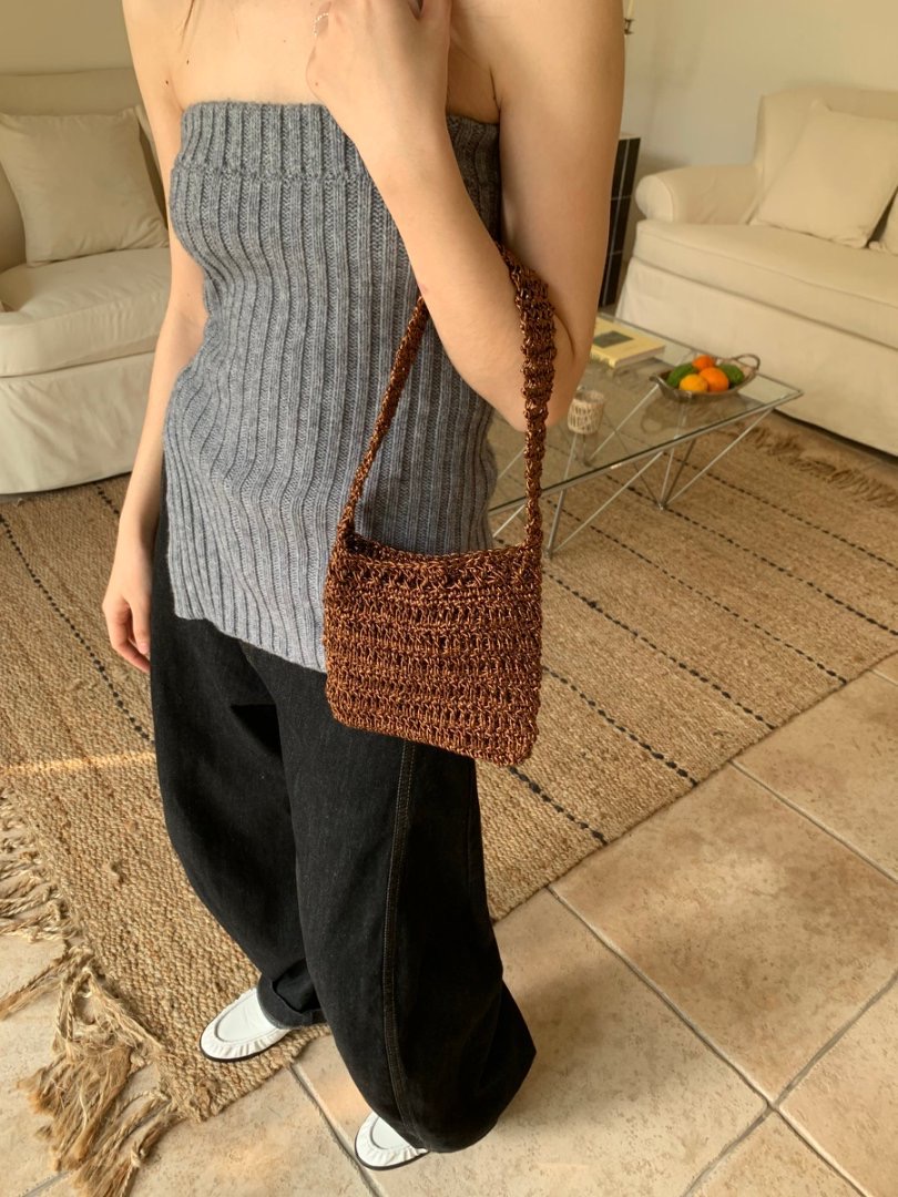 Handmade Knit Underarm Bag with Gold Thread Trim - Niche Designer Evening Clutch - Image 2
