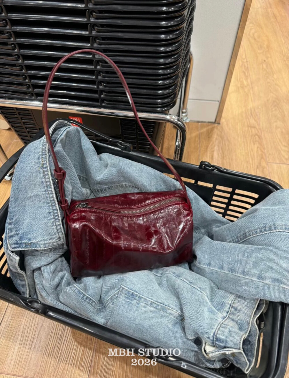 MBH Top Layer Cowhide Eel Texture Cylinder Bag Leather Handbag Shoulder Bag