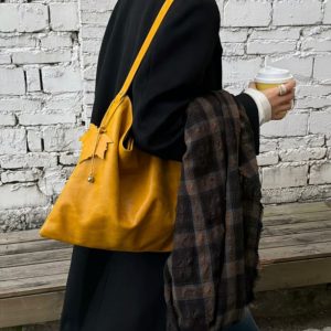 MBH Maple Yellow Top-Grain Waxed Leather Tote Bag Minimalist Relaxed Handbag Shoulder Bag