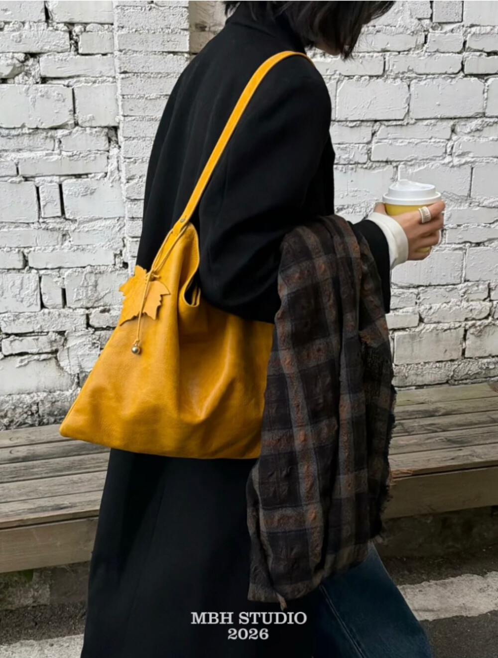 MBH Maple Yellow Top-Grain Waxed Leather Tote Bag Minimalist Relaxed Handbag Shoulder Bag