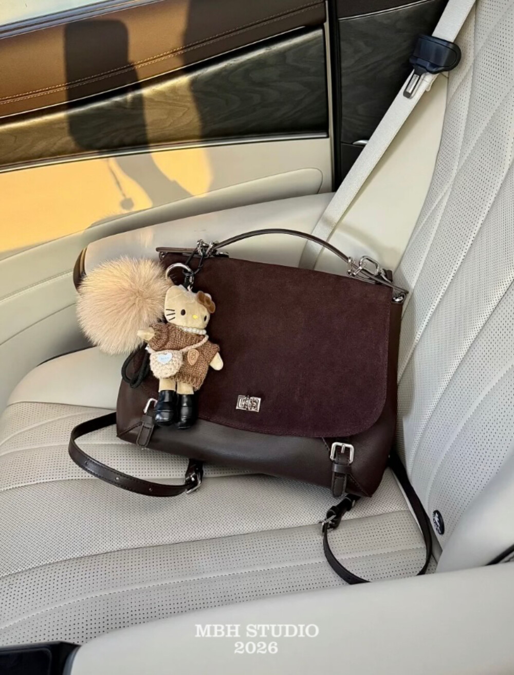 MBH Preppy Vintage Satchel Bag Frosted Leather Multi-Way Handbag Shoulder Crossbody Backpack - Image 2