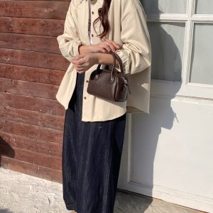 Bubble Texture Top Layer Sheepskin Bowling Bag Niche Design Versatile Handbag Crossbody Bag with Shoulder Strap