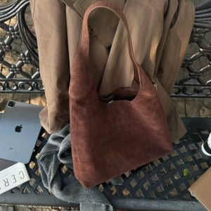 MBH Stone Texture Frosted Leather Tote Bag Large Capacity Shoulder Bag with Storage Pouch