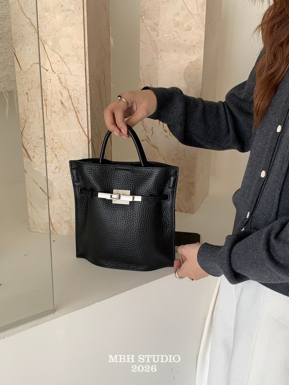 MBH Top Grain Leather Mini Kelly Bag Simple Versatile Genuine Leather Shoulder Crossbody Handbag with Strap