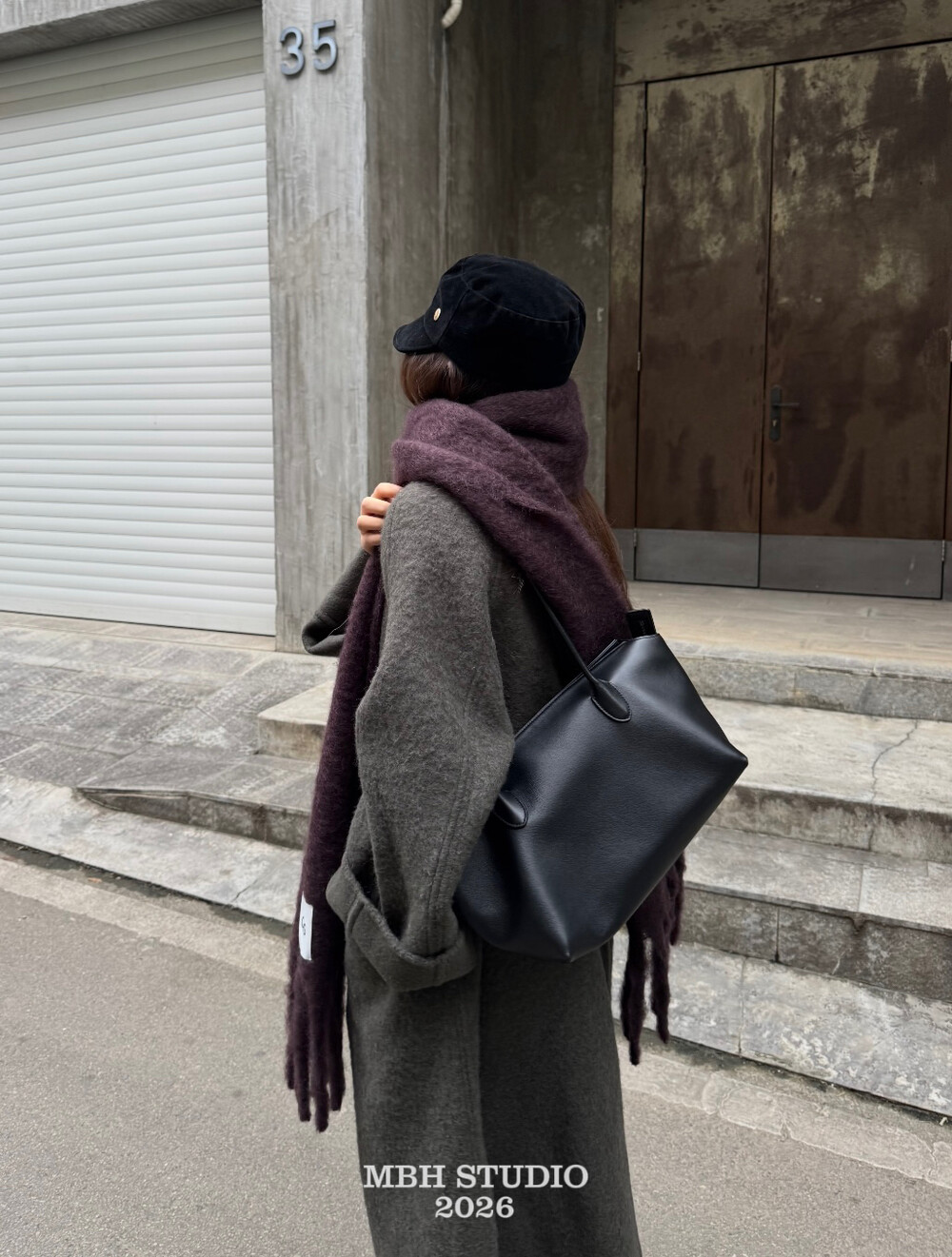 MBH Top-Grain Leather Litchi Texture Long-Handle Tote Bag Minimalist Commuter Large-Capacity Shoulder Bag - Image 3