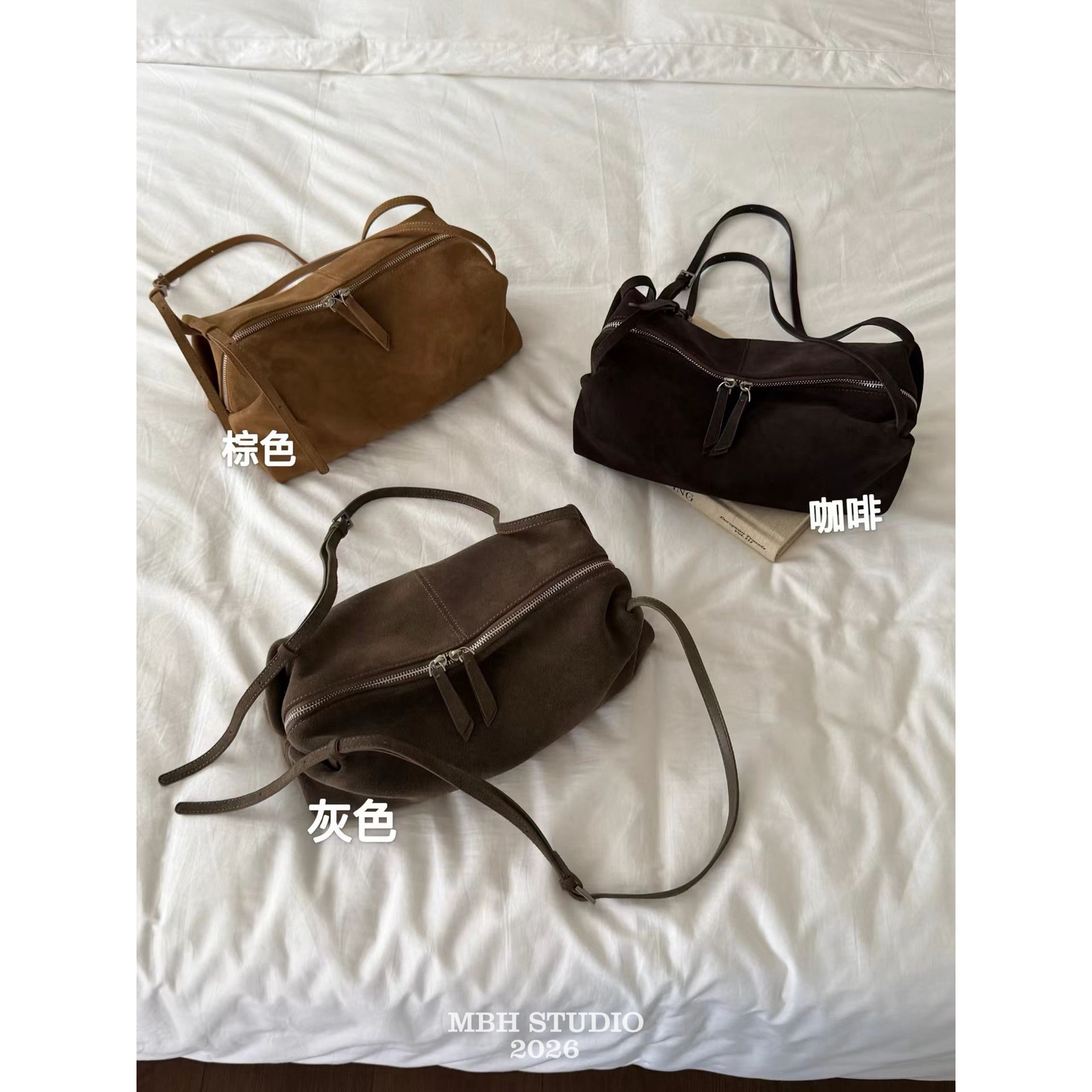 MBH Korean Dongdaemun Matte Genuine Leather Double Ear Boston Bag Fall 2026 Women's Underarm Shoulder Bag - Image 5