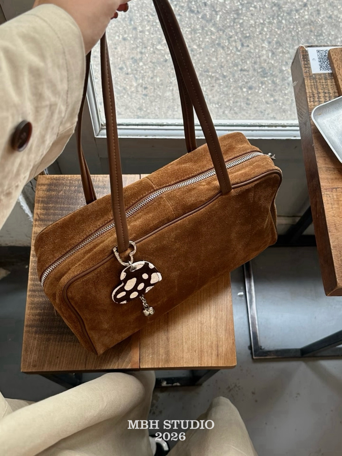 MBH Row Style Matte Leather Fall Winter Large Boston Bag Korean Women's Shoulder Bag