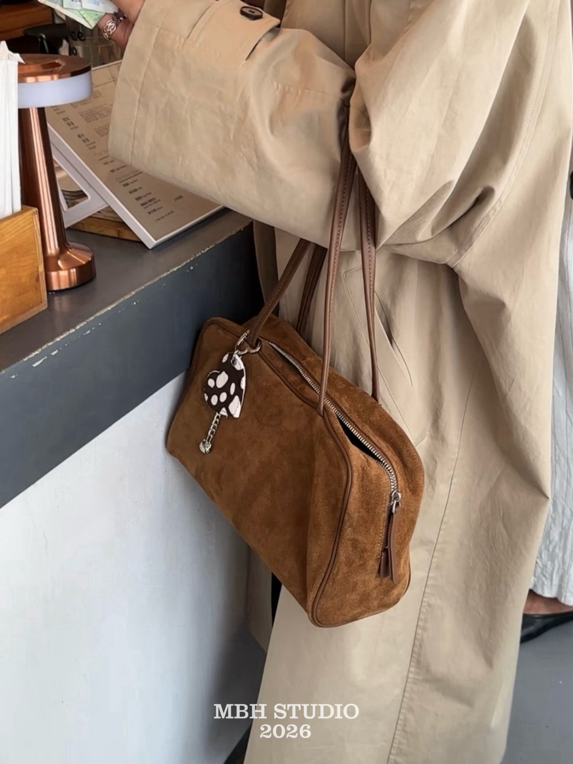MBH Row Style Matte Leather Fall Winter Large Boston Bag Korean Women's Shoulder Bag - Image 2