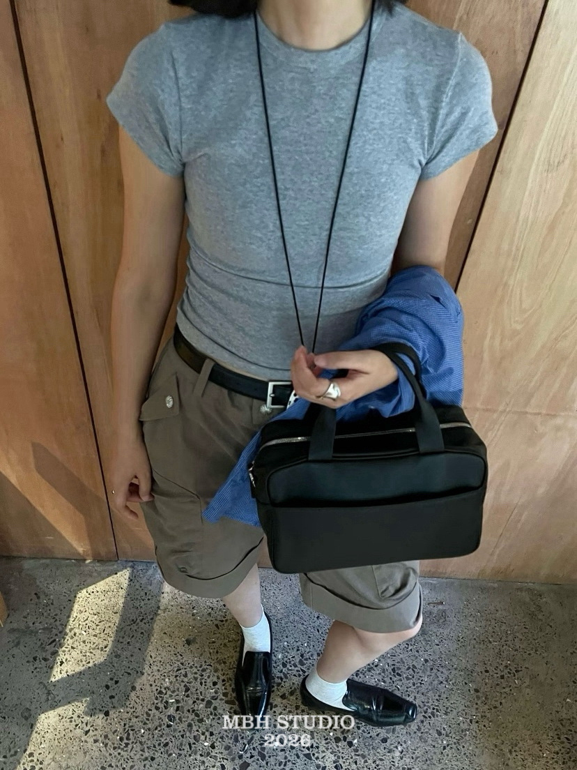 MBH Minimalist Full Grain Leather Boston Bag Large Capacity Commuter Crossbody Handbag with Strap - Image 3