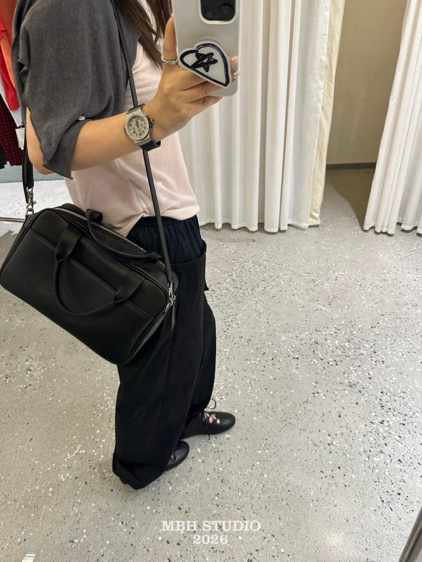 MBH Minimalist Full Grain Leather Boston Bag Large Capacity Commuter Crossbody Handbag with Strap - Image 4