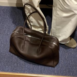 MBH Women's Large Boston Shoulder Bag in Top Grain Leather for Travel and Laptop